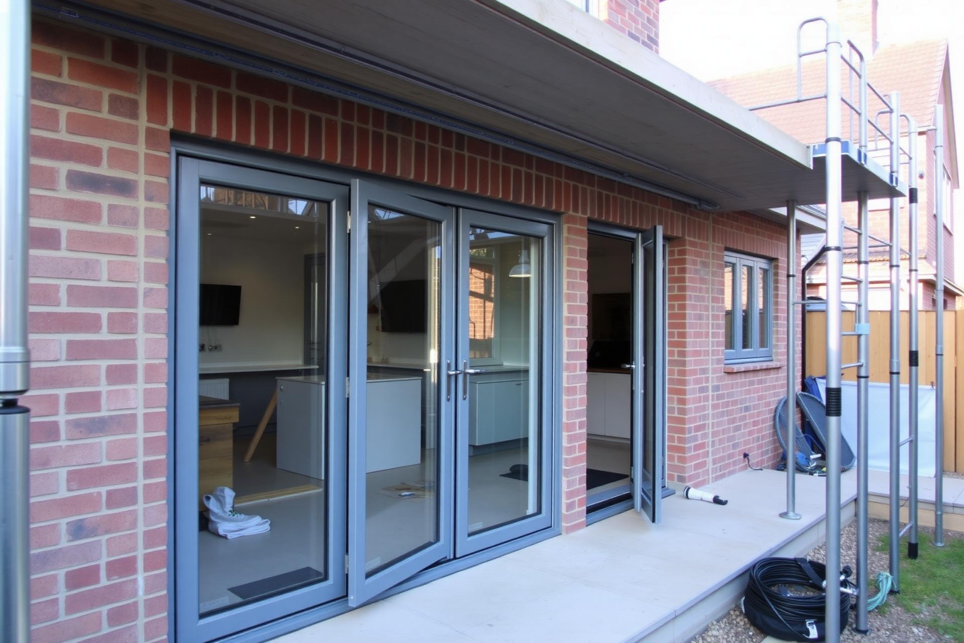 Kitchen extension with bifold doors built by Precision Builders South